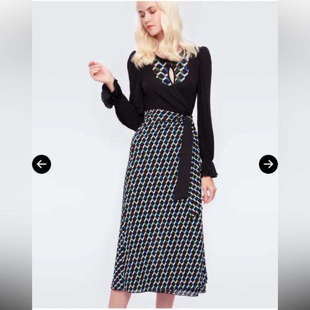 DVF Caroline Jersey-Blend Midi Wrap Dress In Knit Geo